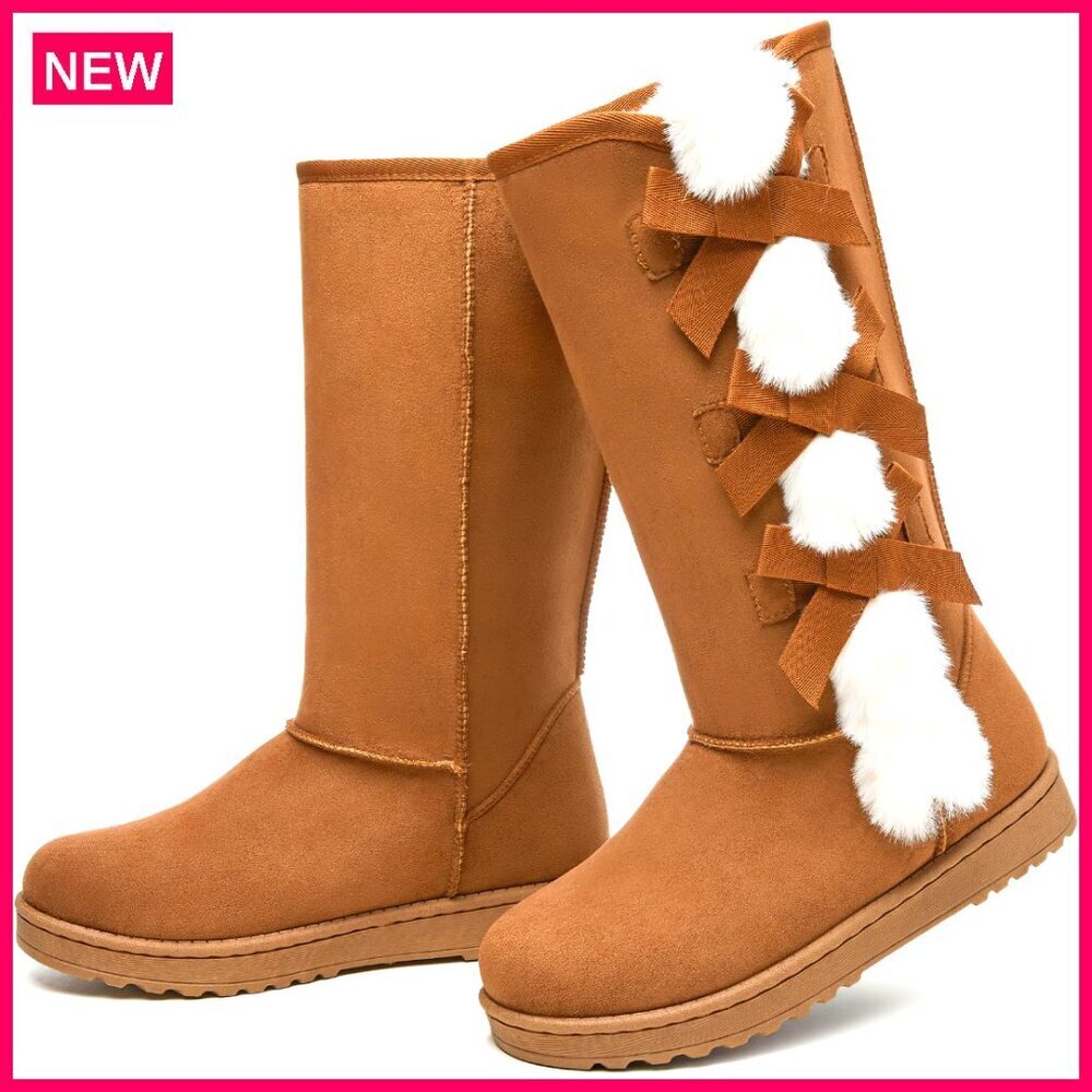 Winter Snow Boots Mid Calf Fuzzy Lined Comfortable Non-Slip Outdoor